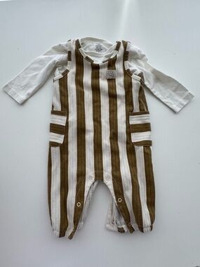 George Brown & White Striped Baby Romper Set